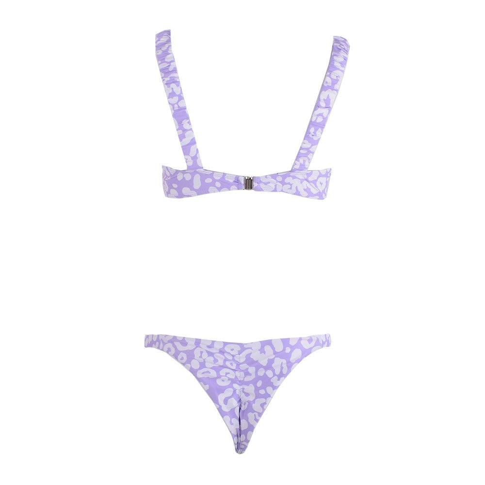 Μοβ Animal Print Μαγιο με σούρα Famous - tasinolakia.com